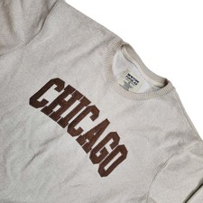 New York Popular Men's XL Beige Chicago Crewneck Sweatshirt Embroidered Logo
