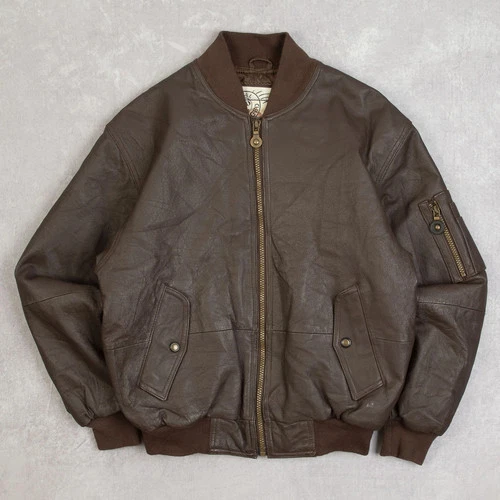 Vintage Leather Bomber Jacket Medium Women's 1990s Brown Flight