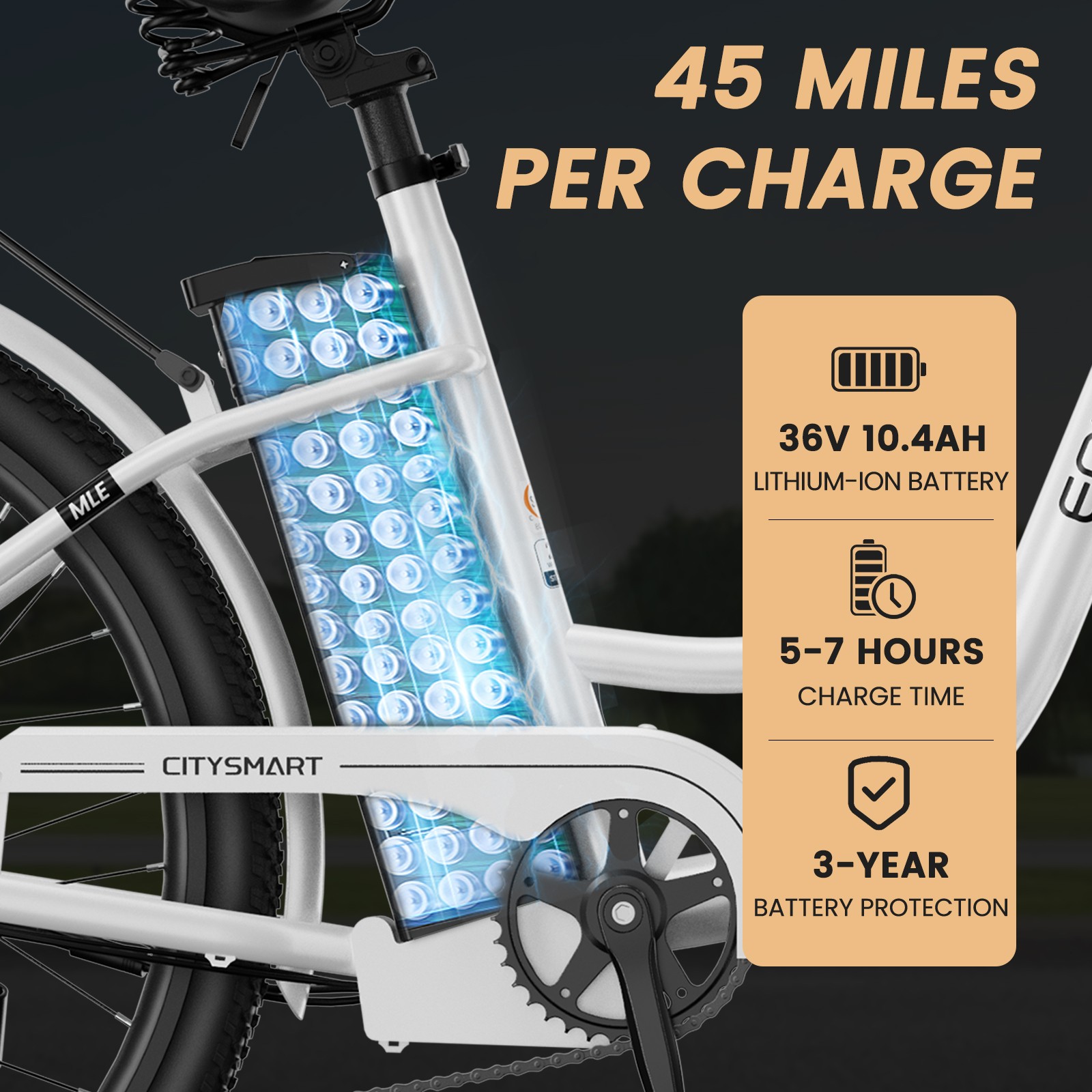 MOONCOOL 24/26" Electric Bike Bicycle 700W 7 Speed 36V 10.4Ah Battery City Ebike