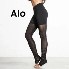 Alo Yoga Women's High-Waist Goddess Ruched Mesh Leggings Small Black