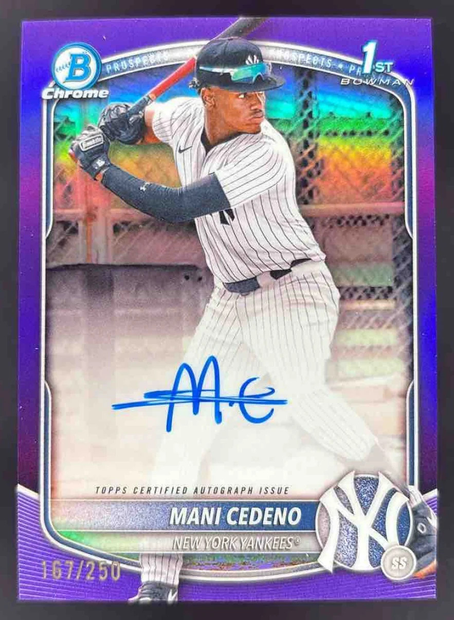 2025 Bowman Chrome Autograph Purple Refractor #CPA-MCE Mani Cedeno RC Auto /250