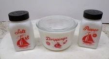 Mckee Kitchen S&P Shakers-Drippings Grease Jar-Lid Anchor-Sailboats-Ships Wheel
