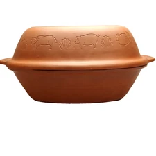 Vintage Gourmet Topf Micro Pot  Terra Cotta Clay Bread/Roaster USA 1982