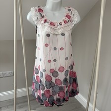 Vintage Pussycat London Shift Dress Medium UK 12 Pink Floral Bubble Hem Y2K