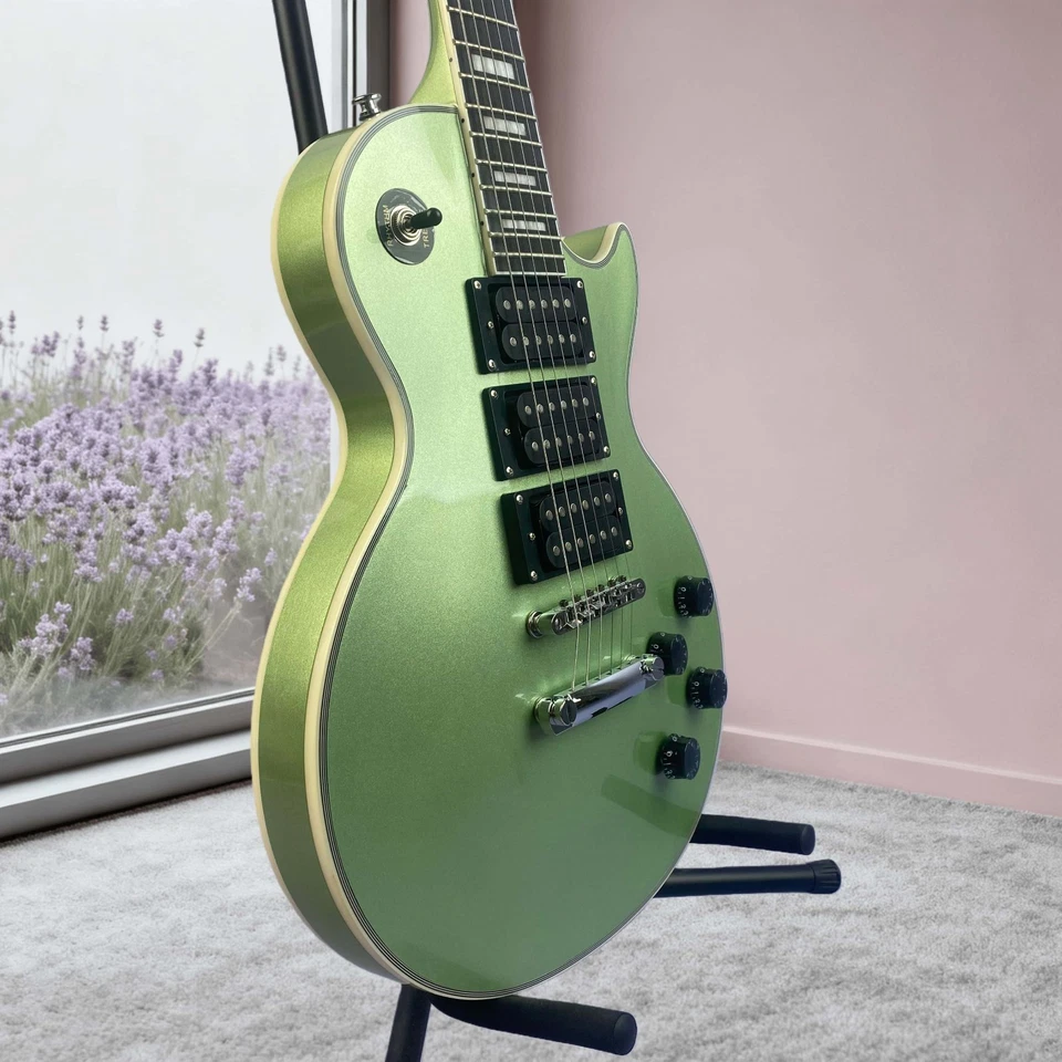 Les Paul Custom Electric Guitar Metallic Green HHH Pickup Diamond Christmas Gift - Image 3 of 4