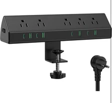 Charging Station Desk Clamp Power Strip,4 PD USB-C Ports,5 AC Outlets Surge