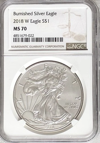 2018 W Burnished Silver American Eagle NGC MS70 .999 Fine Bullion Beauty