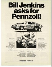 1975 PENNZOIL Motor Oil BILL "GRUMPY" JENKINS Chevy Monza art Vintage Print Ad
