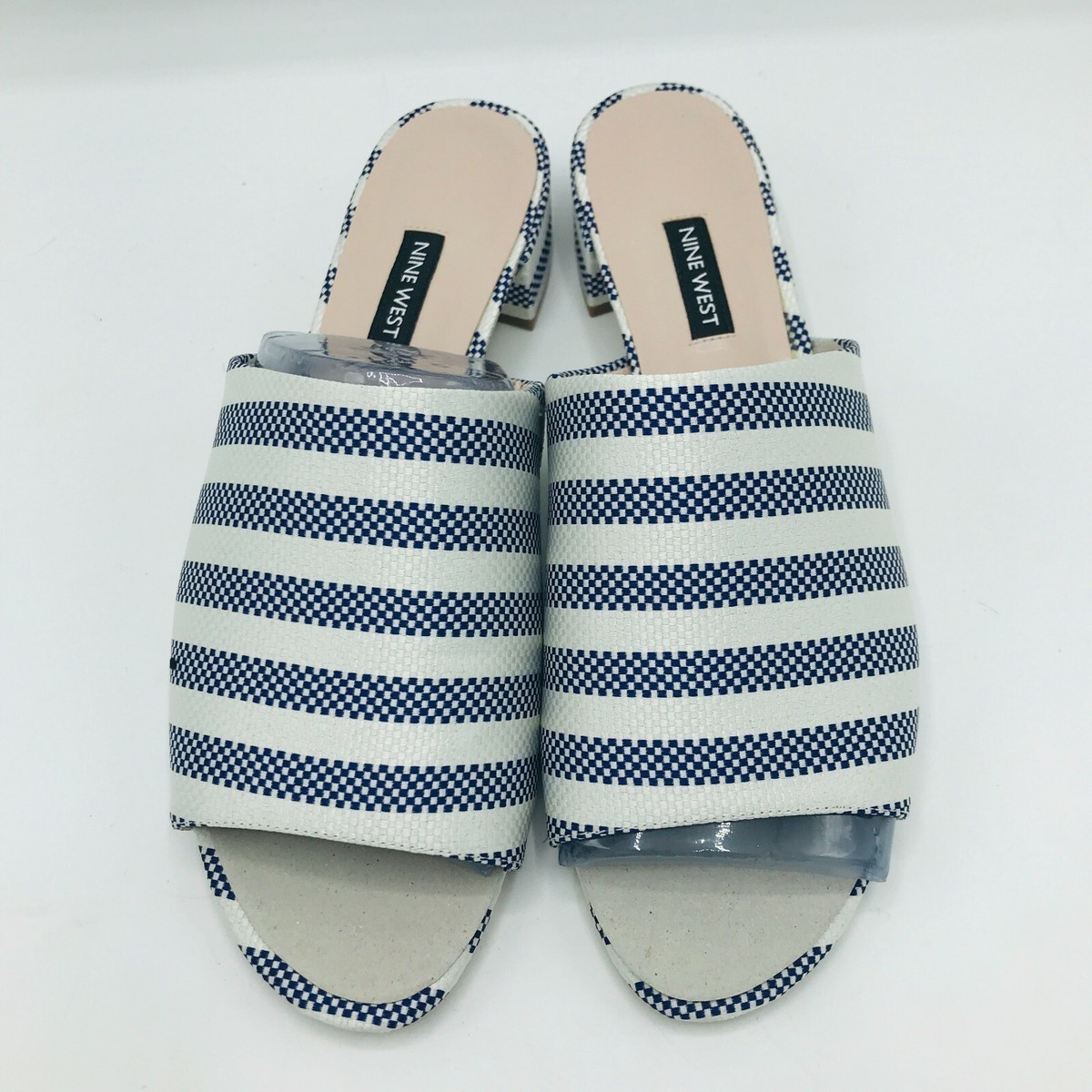 Nine West Slides Blue White Striped Mules Size NIB Canvas NWB Raissa