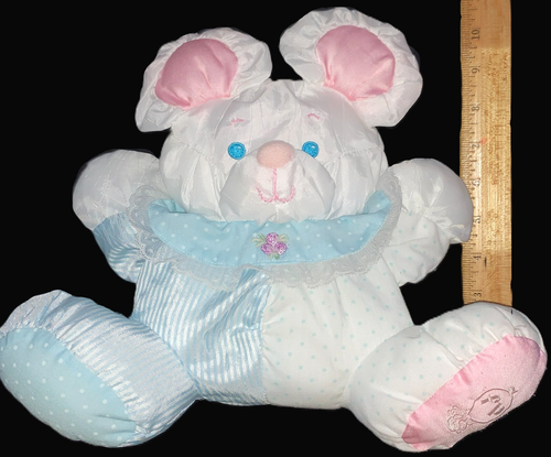 Vtg Puffalump Nylon Doll Fisher Price Plush Mouse Bear Baby Rattle 11" Sitting - Picture 10 of 11