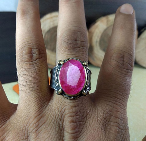Solid 925 Sterling Silver AA Natural Ruby Corundum Gemstone Signet Men's Ring - Picture 9 of 11
