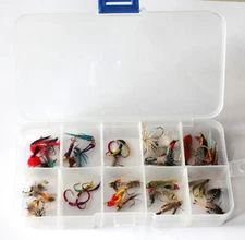 Tackle Fly Box + Mixed Trout Fishing Flies Wet Dry Nymphs Buzzers Starter Kit