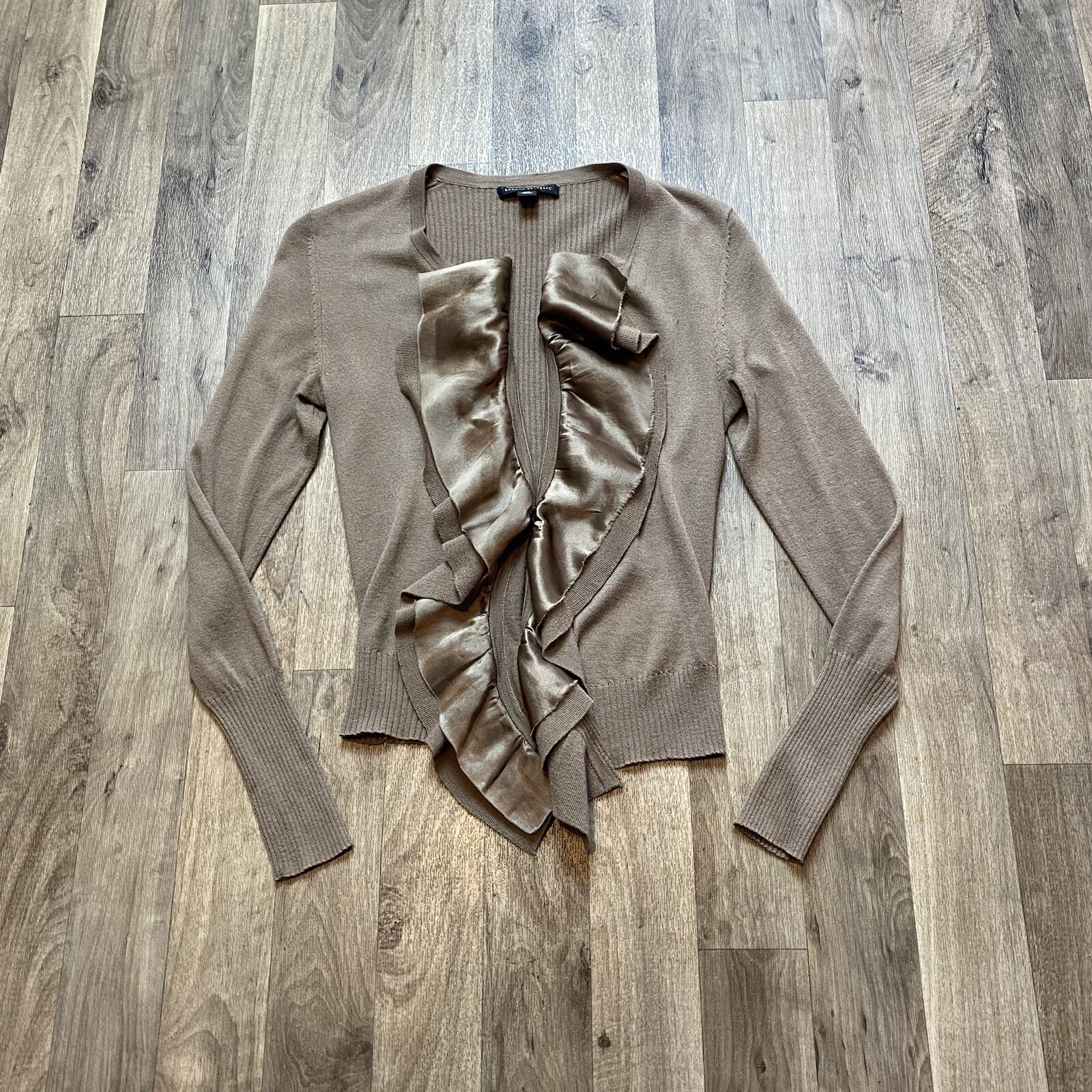 Banana Republic Tan Ruffle Open Front Wool Modal Cardigan in XS