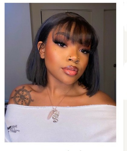 Fashion Black Short Bob Straight Bangs Women Lady Cosplay Party Hair Wig +Cap US - Bild 8 von 14