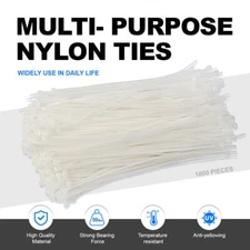 8" inch 1000 PCS Pack Network Cable Cord Wire Tie Strap Zip Nylon White US Store