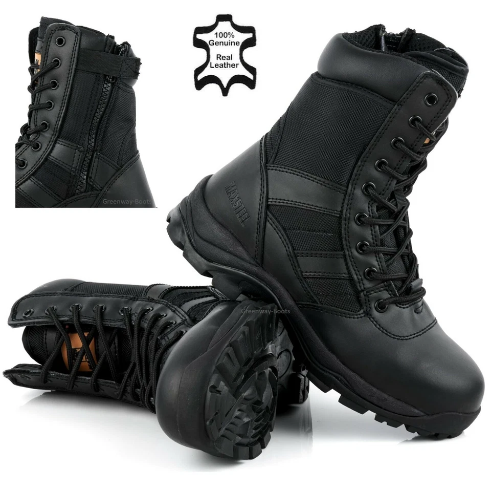 MENS SAFETY BOOTS ARMY MILITARY POLICE STEEL TOE CAP COMBAT WORK ZIP SHOES SIZE