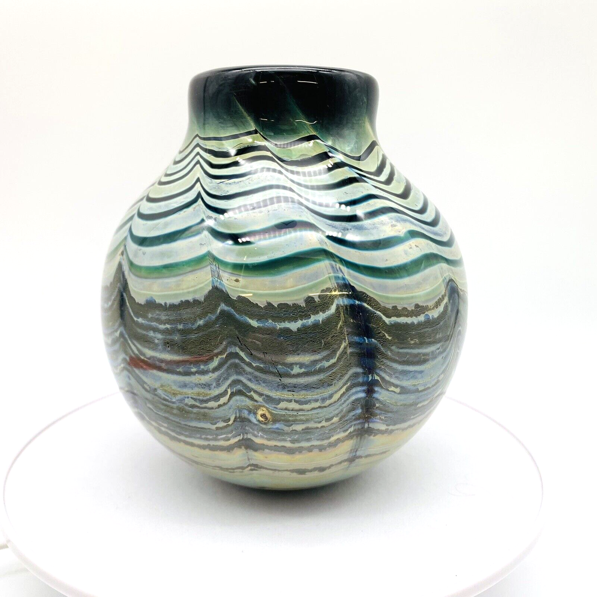 Dick Huss Art Glass Vase Vessel 1975 Signed Gorgeous Waves of 