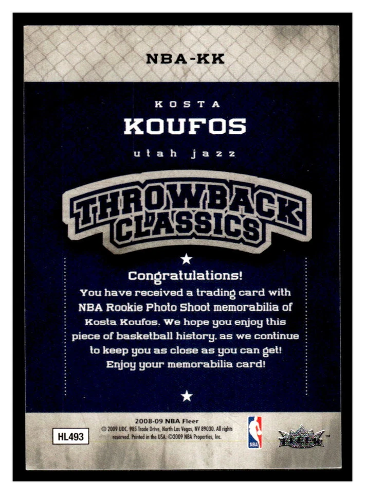 2008 Fleer Basketball #NBA-KK Kosta Koufos BA16 - Image 2 of 2