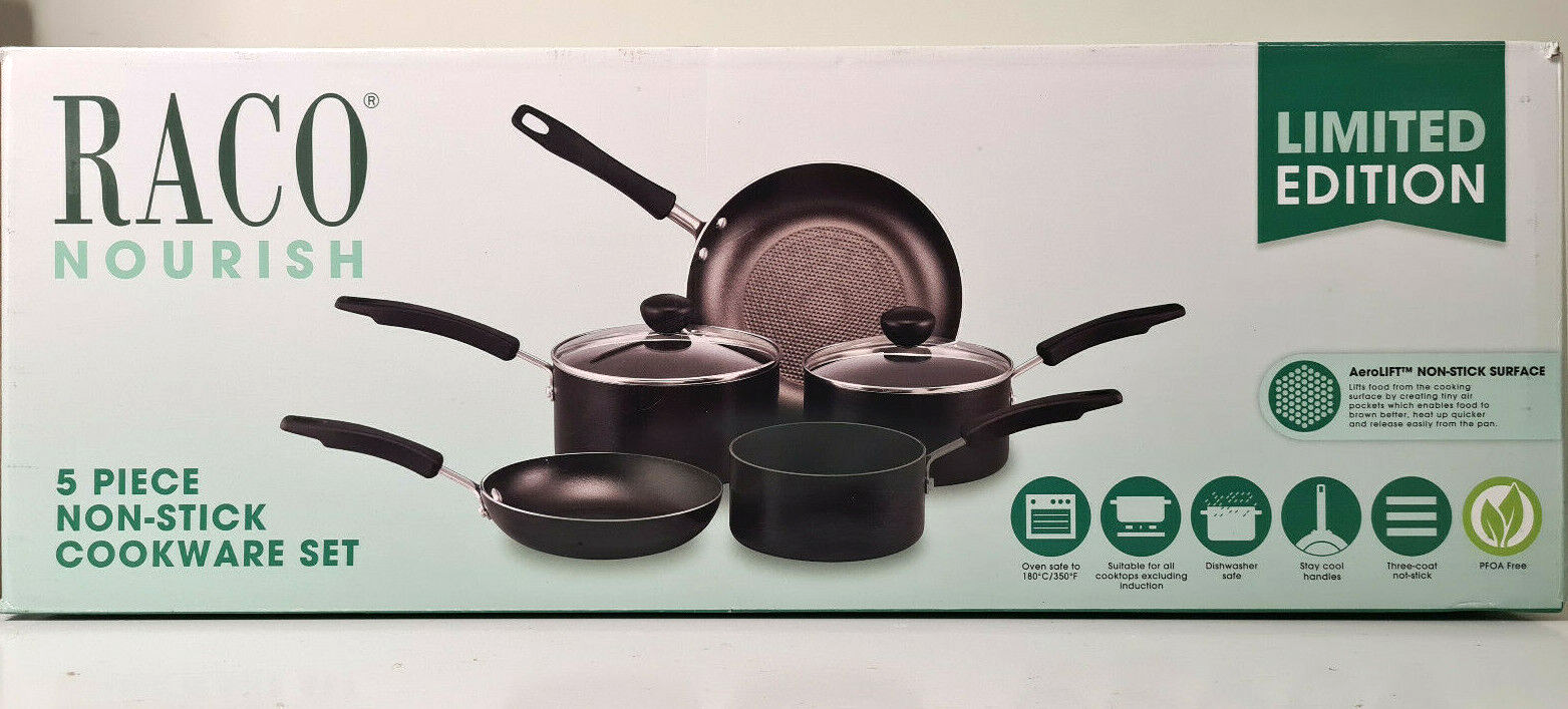 RACO NOURISH 5 PIECE NONSTICK COOKWARE SET LIMITED EDITION OVEN DISHWASHER SAFE eBay