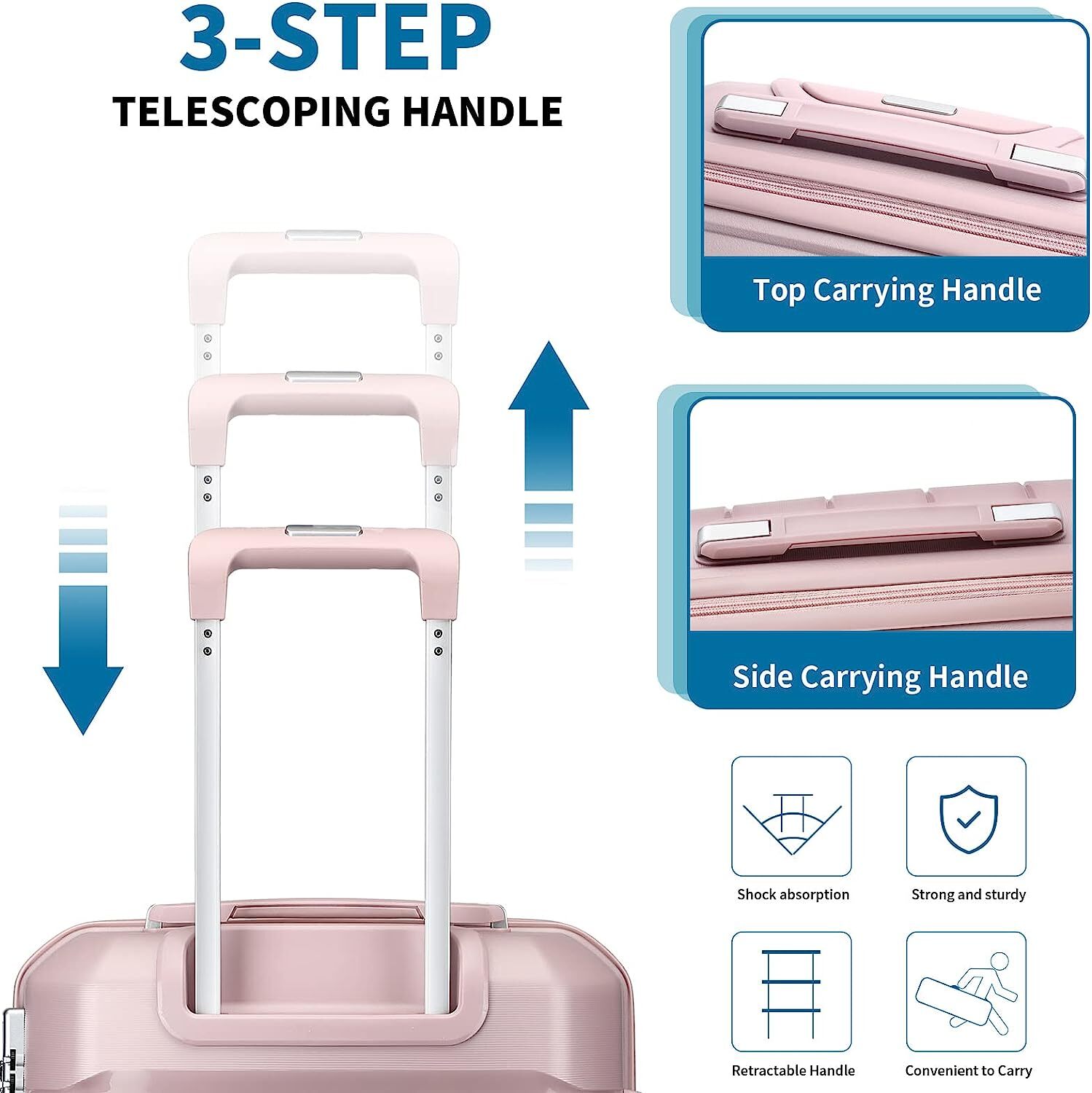 Girls Ladies Pink Carry On Luggage Cosmetic Case Hard Side Spinner Travel Set