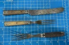 Antique Civil War Pewter Fork & two Knife Wood Handles