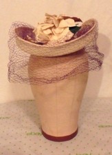 Vict/Edw/30s-40s FINE Straw TILT HAT w/Flowers,Purple Net by New York Creations