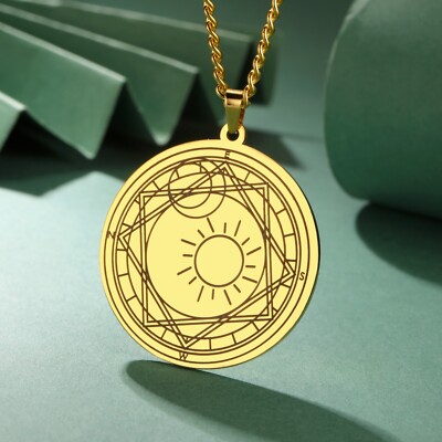 Laser Marking Sun Moon Magic Array Pendant Necklace Stainless Steel Jewelry