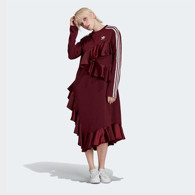 adidas 3 stripe dress red