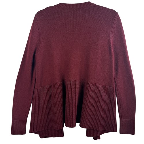 LOFT Open Front Cardigan Sweater Wool Blend Italian Yarn Burgundy Size M Capsule - Picture 2 of 7