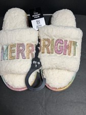 Christmas slippers - merry  bright Plush Mem Foam Women  s L 9/10 Free Shipping