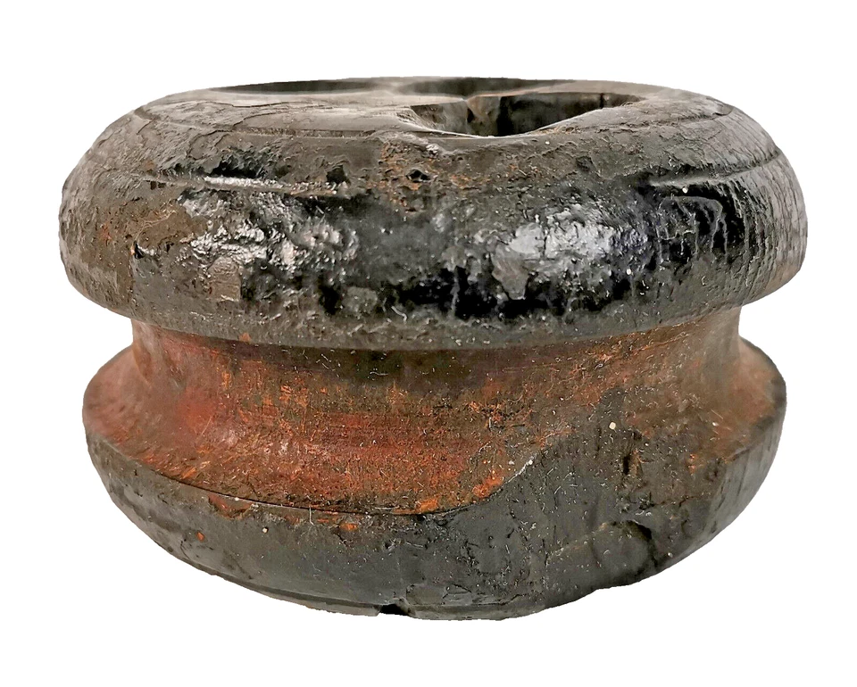 TRÈS ANCIENNE POULIE DE MARINE EN BOIS AVEC CORDAGE - VOILIERS - VIEUX GRÉEMENTS - Photo 3/4