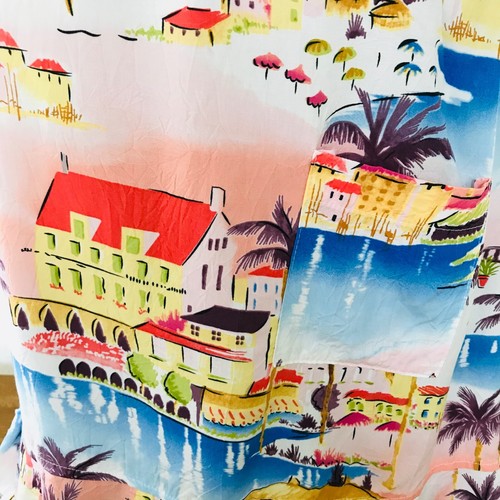 VINTAGE 80s LINE TWO French Riviera Print RESORT DRESS Size Small - Picture 8 of 14