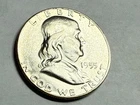 1955 Franklin 90% silver half dollar. Satiny white BU. BUGS BUNNY variety. #ur1