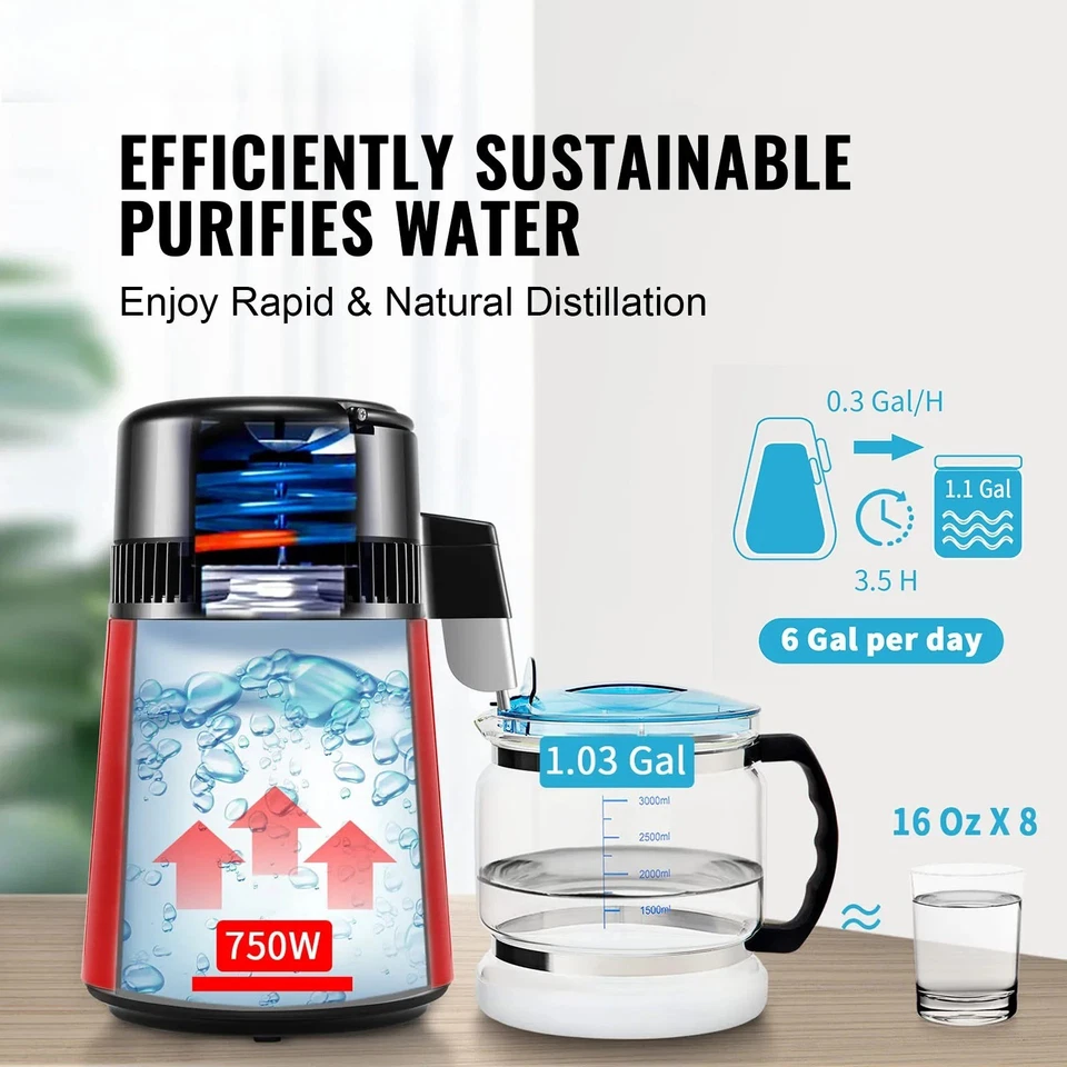 Filtro purificador de agua pura destilador de agua 4L 1,05 galones para encimera doméstica Foto 2 de 4