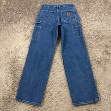 Carhartt Jeans Mens 29 Blue Denim Carpenter Dungaree Dark Wash Utility Work B13