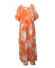 Simply Vera Wang Maxi Dress Plus Sz 2XL Coral Flowy Puff Sleeve Tropical Floral