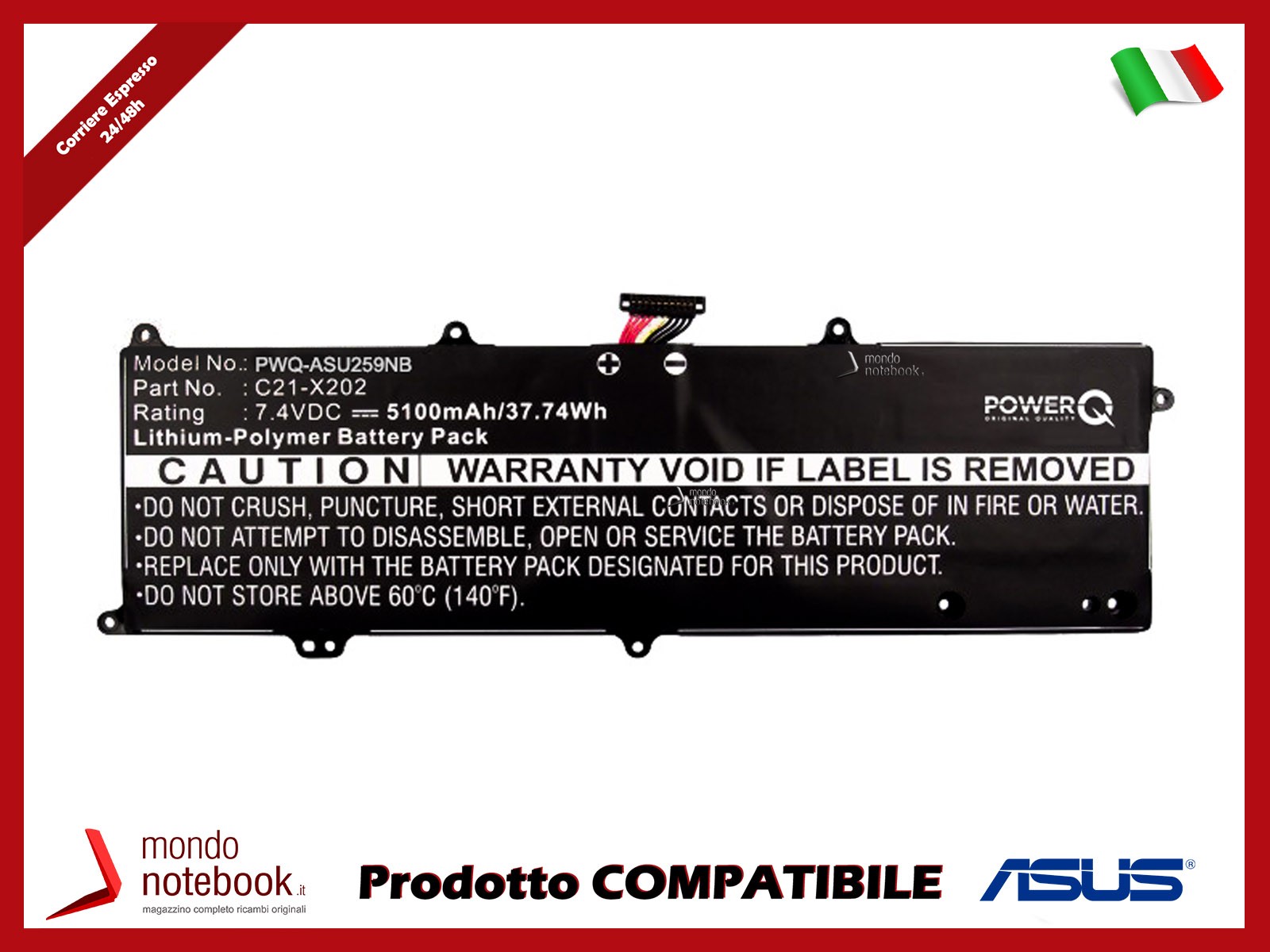 Batteria Potenziata Asus F201 S200E 5100mAh | PowerQ 0B200-00230300
