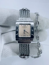 Philippe Charriol St. Tropez Peach Dial Sterling Silver & Steel Cable Cuff Watch