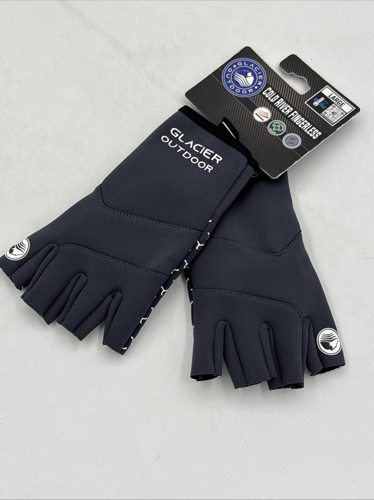 GLACIER GLOVE Cold River Fingerless Gloves (707BK) NWT Large Outdoor