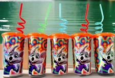 Chuck E Cheese Official Collectors Rare Fun Party Celebrate Spiral Straw-5 Cups!