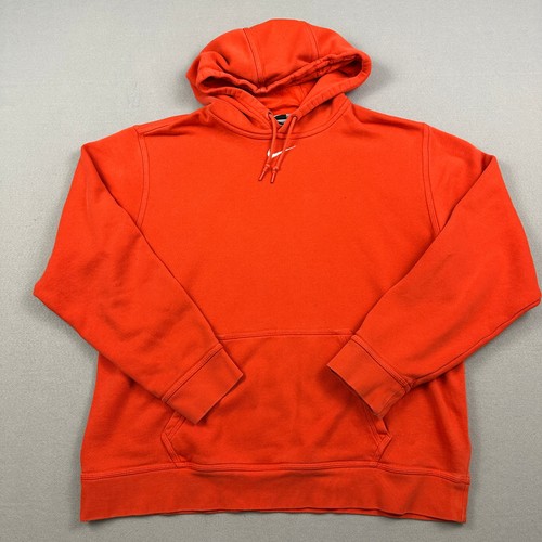 Nike Hoodie Men Large Orange Sweatshirt Center Swoosh Pullover Sweatshirt L *