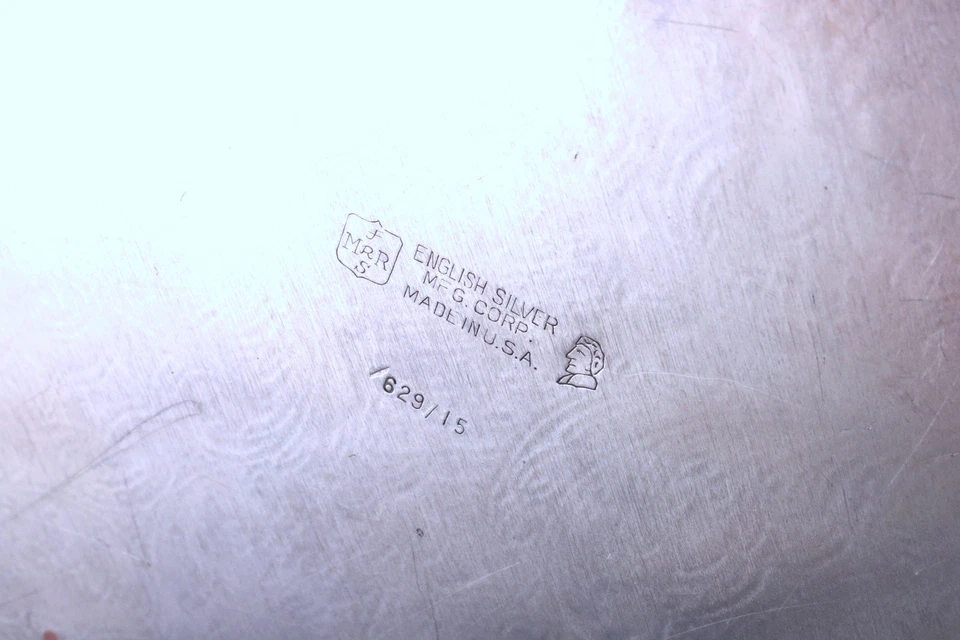 38 cm großes altes vintage Silbertablett ENGLISH SILVER MFG Corp Made in USA - Bild 4 von 4