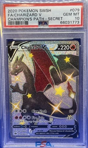 2020 Pokemon SWSH Champion's Path Secret Rare #079 FA/Charizard v PSA 10 Gem MT