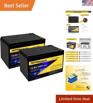 High-Efficiency 2 Pack 12V 15Ah LiFePO4 Rechargeable Battery for Versatile Uses