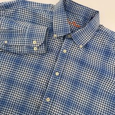 Alan Flusser Men's Size XL Long Sleeve Button Down Shirt Blue Check w Pocket