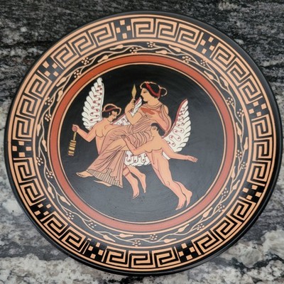 RARE Hand Made in Greece Mythology Plate GREEK DEITY HOLDING A BOWL With 2 Wing