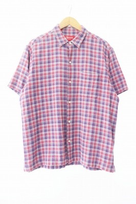 Supreme 22SS Plaid Plaid Back Logo Check Short Sleeve Shirt M Red 