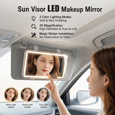 Car Sun Visor Vanity Mirror with Lights, 3 Light Modes & 70 LEDs Rechargeable