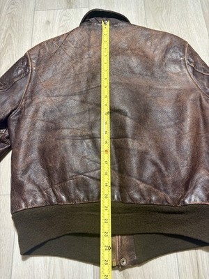 VTG 70s Leather A2 Flight Jacket Brown Distressed Patina Talon Zip