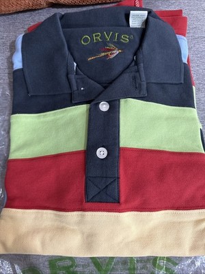 Orvis Polo Shirt Mens Large Multi Colored Striped Color Block Top NEW Medium M